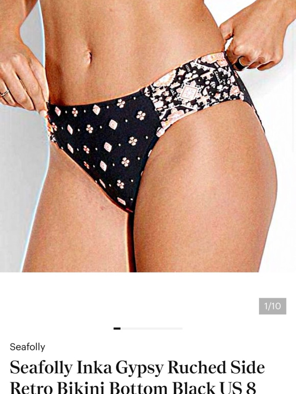 Seafolly Black Bikini Bottom with Peach Print Panels